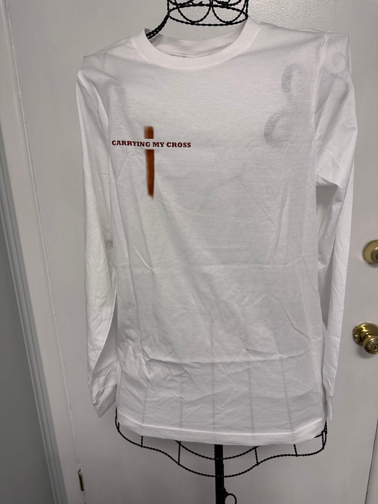 Carrying My Cross Pocket Logo Long sleeve T-shirt (White)